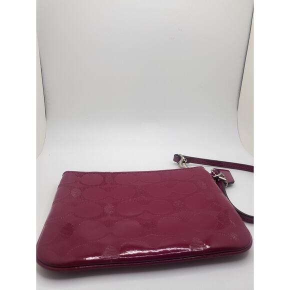Coach Signature Merlot Red Embossed Patent Wallet Wristlet - Picture 2 of 6